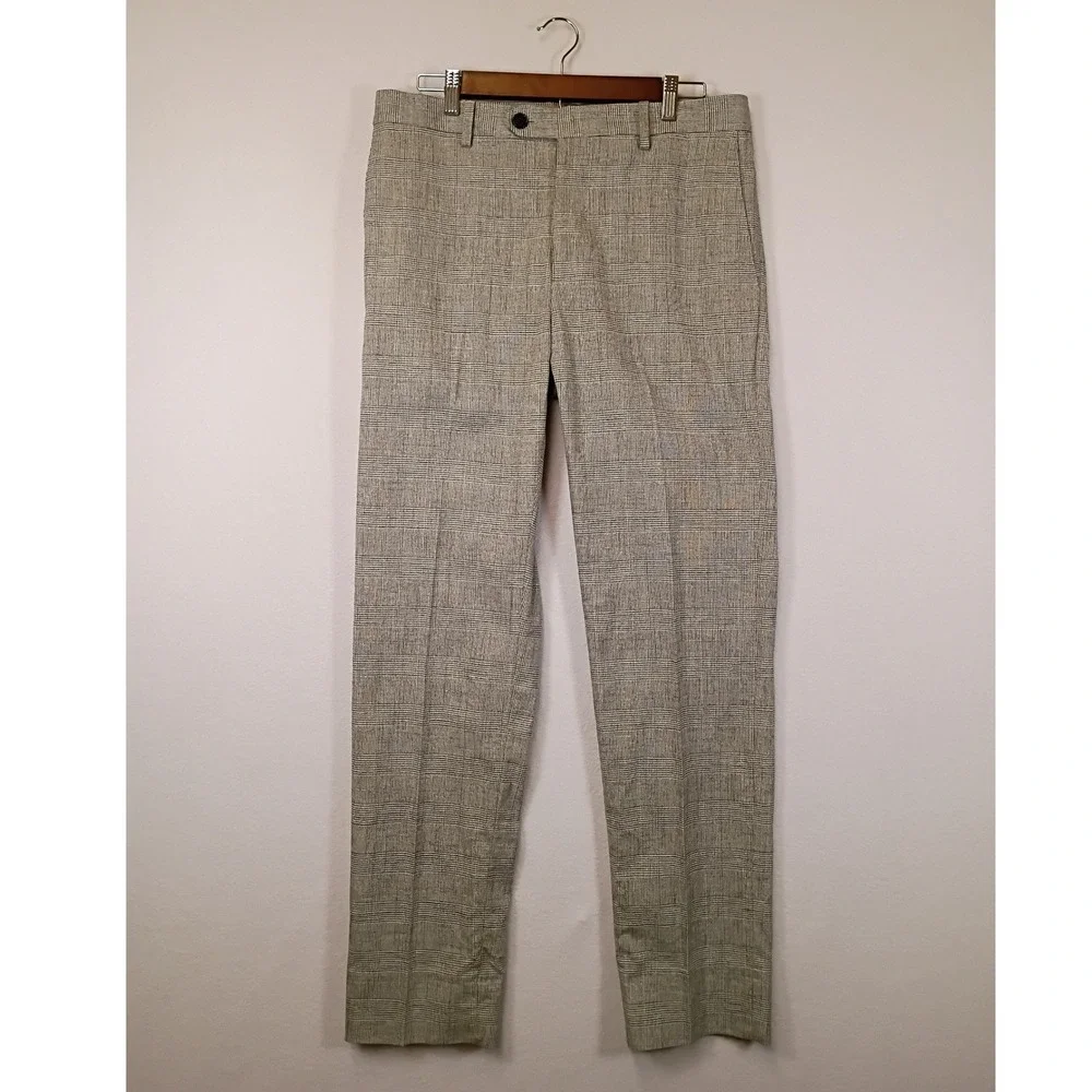 Classic Academia Banana Republic Mens 31x32 Grey Tan Glen Plaid Dress Pants